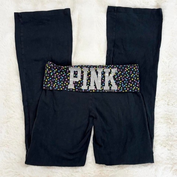 victoria's secret pink heart fold over flare yoga pants - Picture 2 of 8